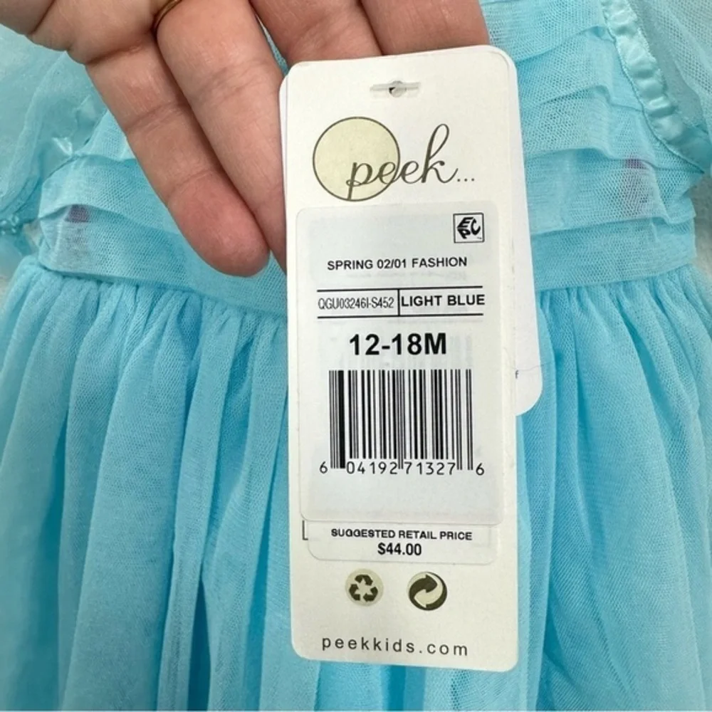 Peek Baby Girl 12-18 Month Bright Blue Tulle‎ DressRibbons Bows Sequin Flower - Picture 5 of 8